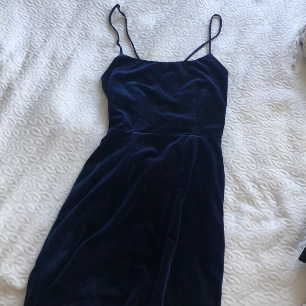 Blue velvet dress with sexy cutouts